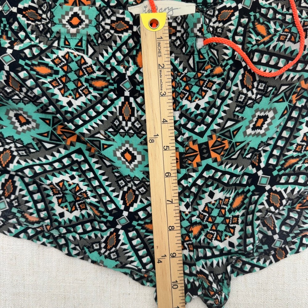 Kiss And Cry Womens Tribal Aztec Geometric Rayon‎ Shorts Teal Orange Size Large - Picture 9 of 13